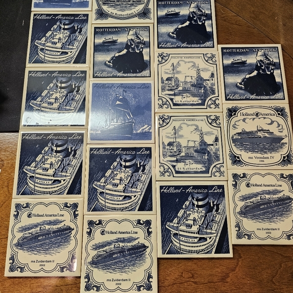 Vintage Holland America Line Ceramic & Cork Beverage Coaster Sail Ship w/ Box - Picture 1 of 9